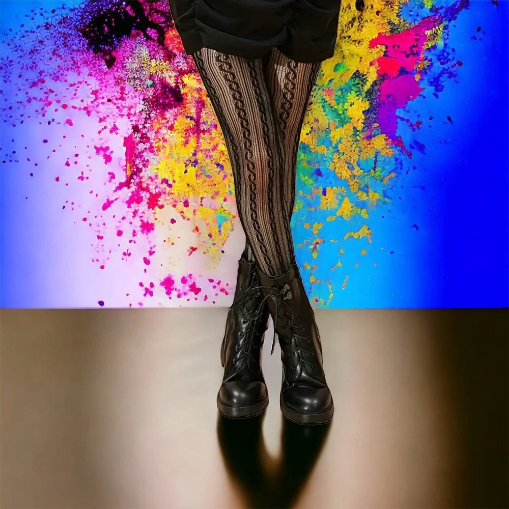 Twist Pattern Black Pantyhose,‎ Sexy Slim Fit Footed Pantyhose One Size